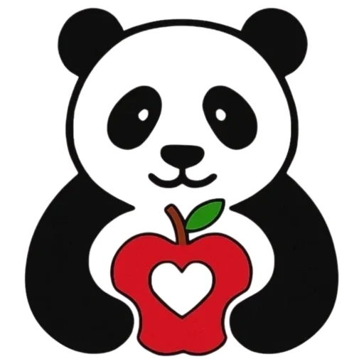 Cute panda holding an apple with a heart-shaped bite.